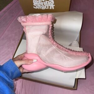 FCTRY LABS Collina Strada Pink Sheer Ruffle High-Top Sneakers